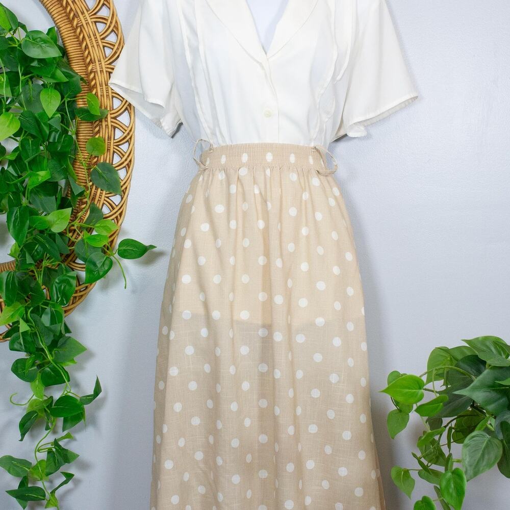 VTG Penbrooke Lane Polka Dot Midi Skirt Gathered Retro Office | Light Spring